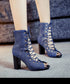 Denim Lace-Up Heel Boots